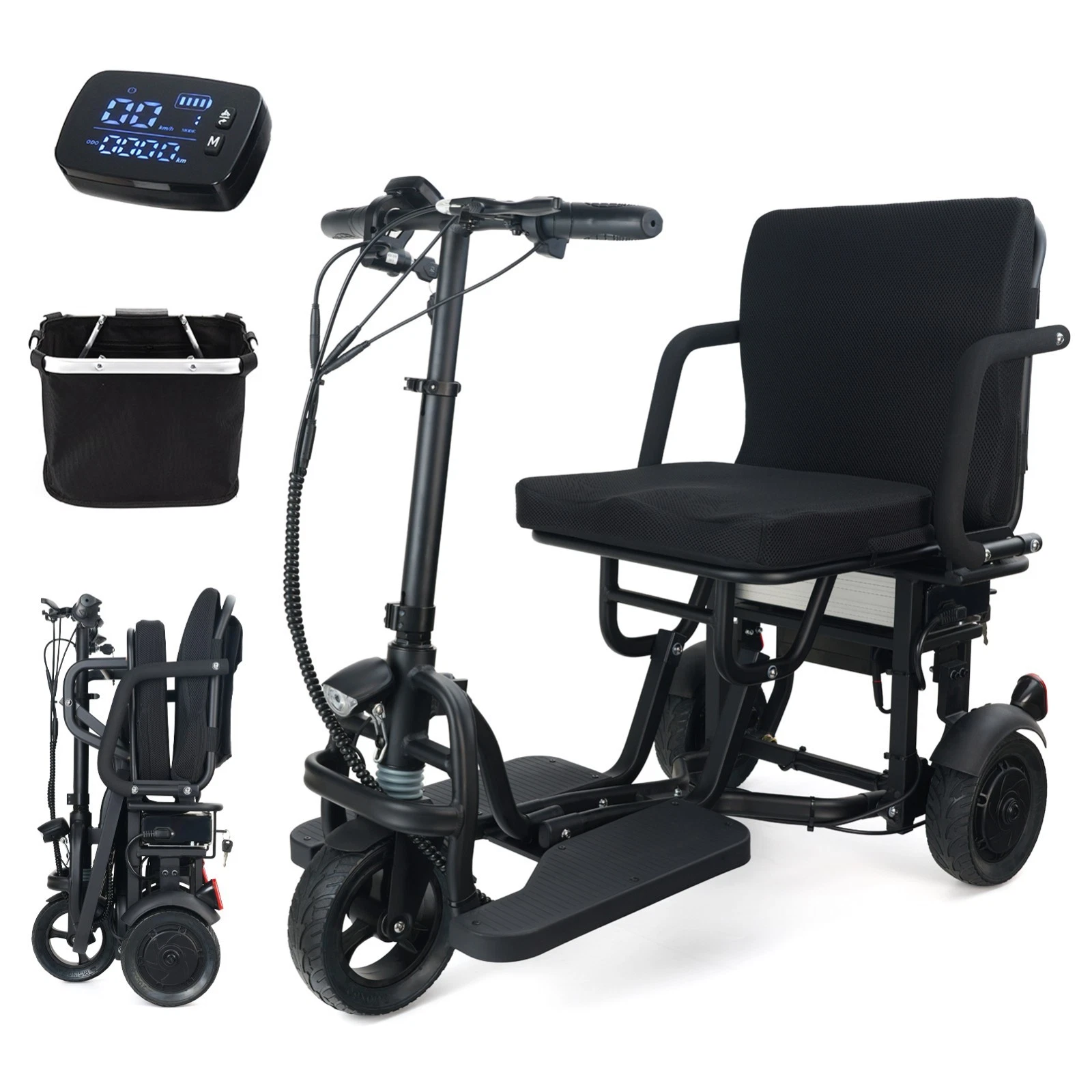 Three-Wheel Foldable Scooter Electric Adult, 3 Speed Adjustment Mobility Scooter