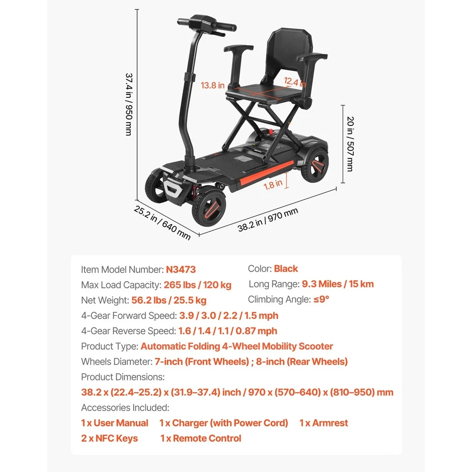 Uimoso 4-Wheel Electric Mobility Scooter with Automatic Folding & Remote Control - Image 6
